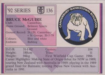 1992 Regina NSW Rugby League #136 Bruce McGuire Back